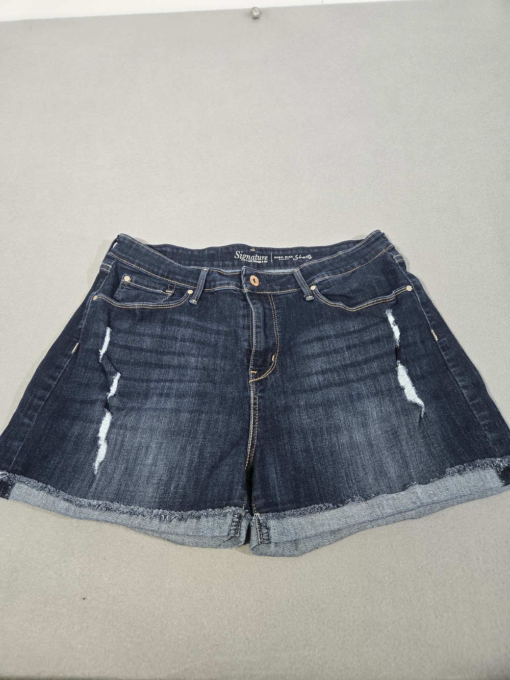 Signature by Levi Strauss Size 16 Dark Blue Distressed Jean Shorts